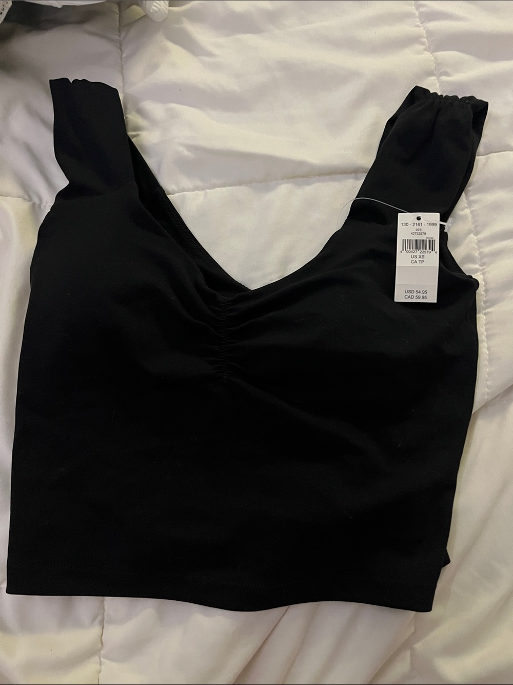 aerie Black V-Neck Ruched Crop Tank